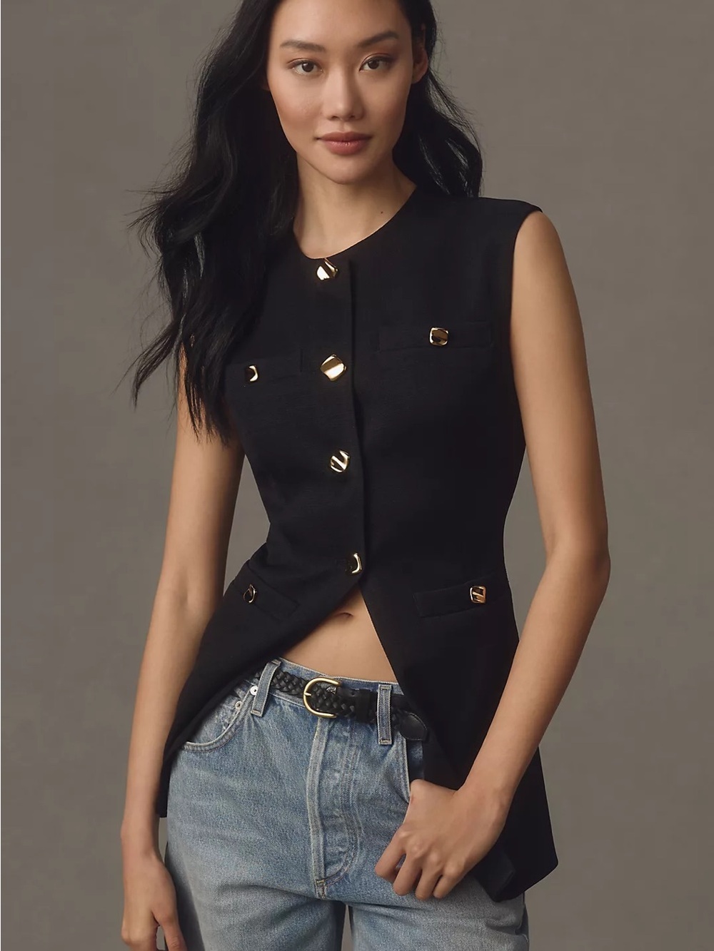 Anthropologie Endless Rose Strong-Shoulder Vest Black